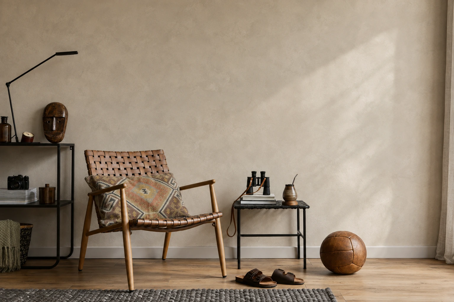 Mineral lime plaster wall finish illustrating soft light diffusion within the 55 to 75 LRV range