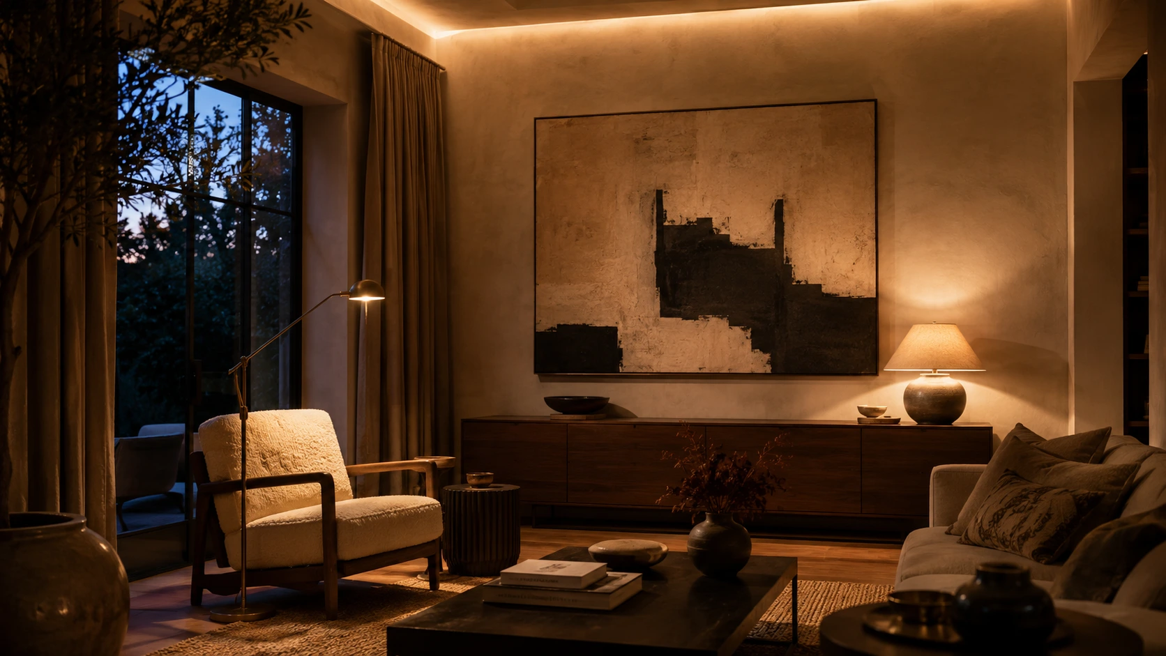 Three-tier layered lighting diagram with 2700K color temperature and 57-inch art hanging centerline height