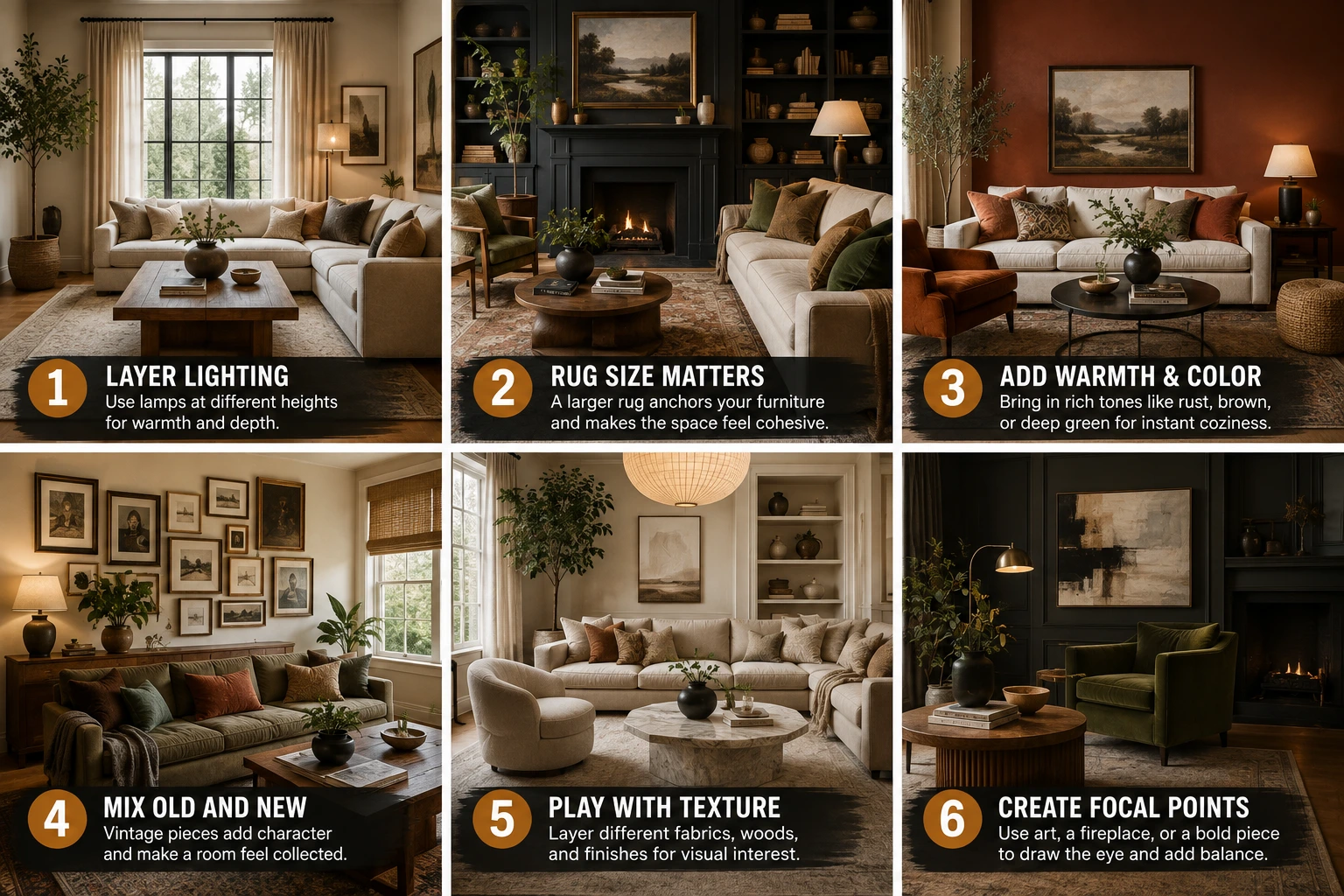 Earthy warm living room palette featuring camel velvet upholstery and natural terracotta accents